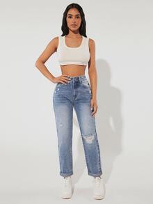 SHEIN PETITE Jeans desgarro doblado - Lavado ligero - Ver 3