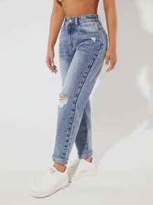 SHEIN PETITE Jeans desgarro doblado - Lavado ligero - Ver 4