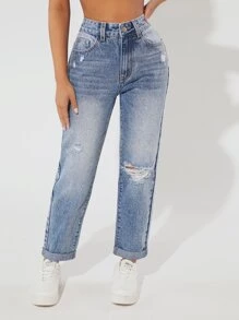 SHEIN PETITE Jeans desgarro doblado - Lavado ligero - Ver 6