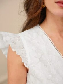 SHEIN Frenchy V-Neck Ruffle Armhole Schiffy Top Summer Elegant White White