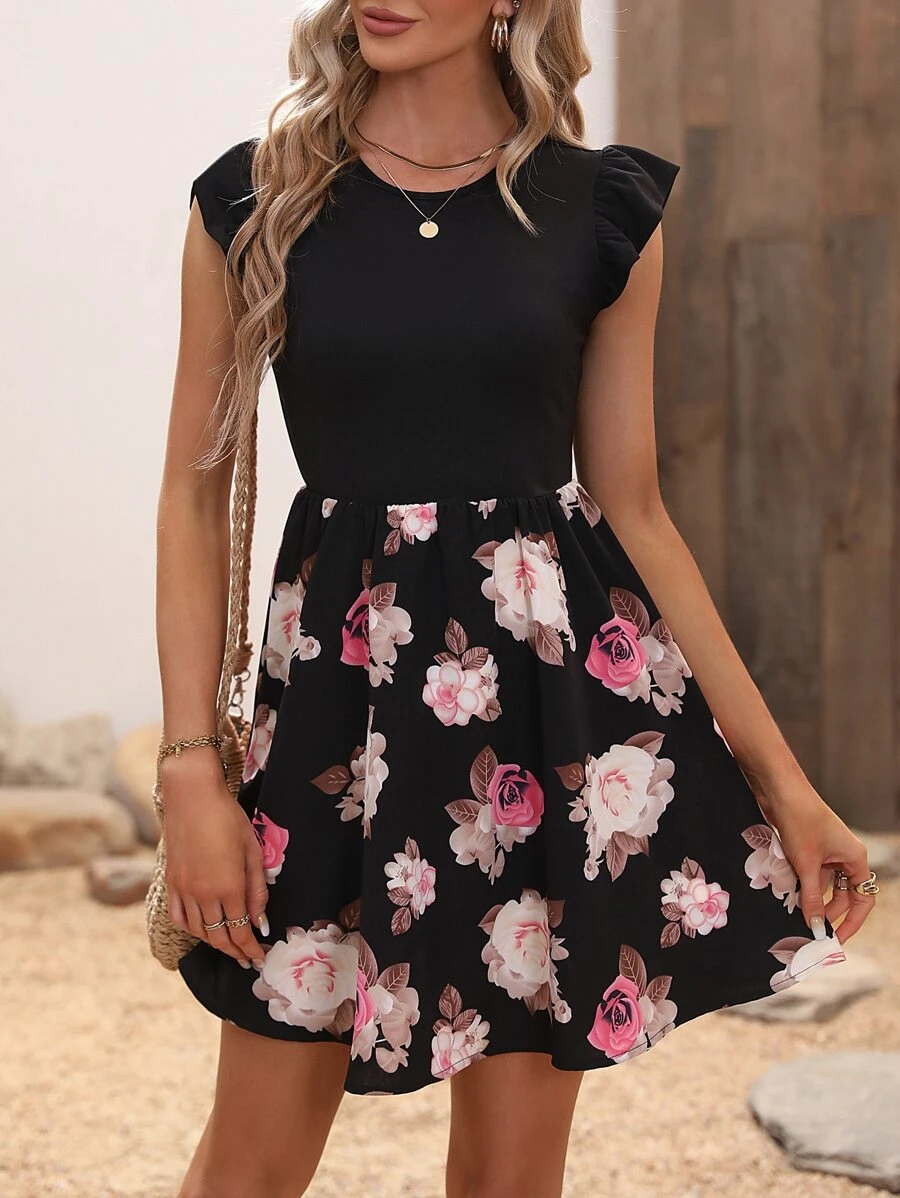 SHEIN Clasi 印花荷葉邊連衣裙