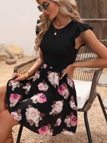 SHEIN Clasi 印花荷葉邊連衣裙