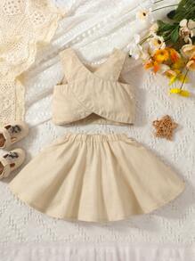Baby Solid Tank Top & Flare Skirt - Apricot - View 2