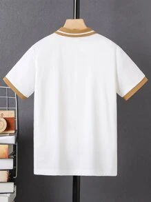 SHEIN Tween Boy Letter Graphic Striped Trim Polo Shirt