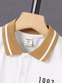 SHEIN Tween Boy Letter Graphic Striped Trim Polo Shirt