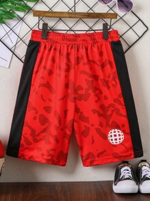 SHEIN Boys Camo Print Contrast Side Seam Shorts - Red - View 1
