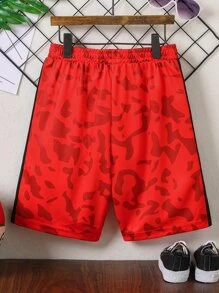 SHEIN Boys Camo Print Contrast Side Seam Shorts - Red - View 2
