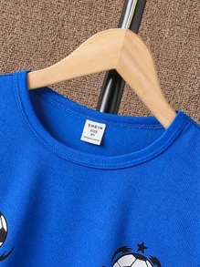 SHEIN Tween Boy Soccer Print Tee & Shorts - Blue and White - View 6