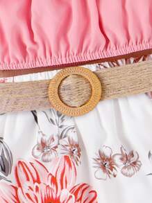 Chicas Top ribete con fruncido de hombros descubiertos & Falda con estampado floral - Multicolor - Ver 3