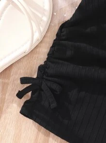 Teen Girls Ribbed Knit Knot Side Romper - Black - View 6