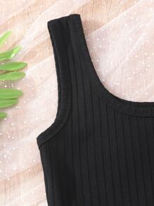 Teen Girls Ribbed Knit Knot Side Romper - Black - View 7