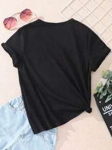 Tween Girl Basketball & Letter Graphic Tee - Black - View 2