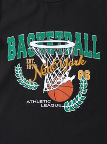 Tween Girl Basketball & Letter Graphic Tee - Black - View 3