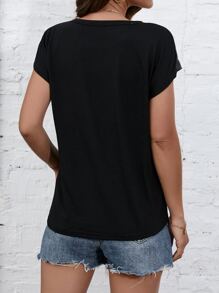 SHEIN LUNE Tricou cu mâneci raglan colorblock - Negru - Vizualizare 2