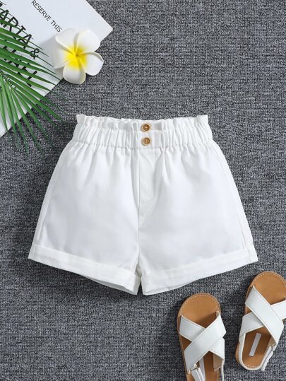 Genkimix Kids 女小童白色素色經典舒服休閒短褲適合夏天