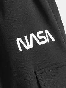 SHEIN meninos da criança Calças cargo carta gráfica bolso com aba