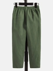 SHEIN Toddler Boys Drawstring Waist Trousers - Army Green - View 2