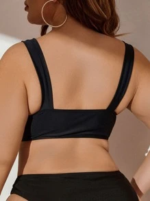 Top bikini con cordón delantero - Negro - Ver 2