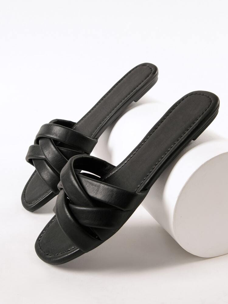 Fashionable Outdoors Flat Slippers For Women, Criss Cross Thin Strap Artificial Leather Open Toe Slide Sandals Summer Shoes Spring Shoes Spring Break Easter Vacation Shoes Casual Shoes Beach Shoes Mother's Day Present For Christmas Valentine's Day