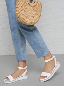 SHUZIA Faux Leather Ankle Strap Flat Sandals Holiday Vacay Vibe For Summer Shoes Spring Shoes Spring Break Easter - White - View 3