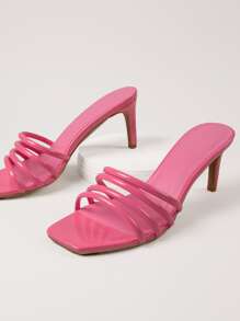 Square Toe Backless Slip On Kitten Heels - Pink - View 1