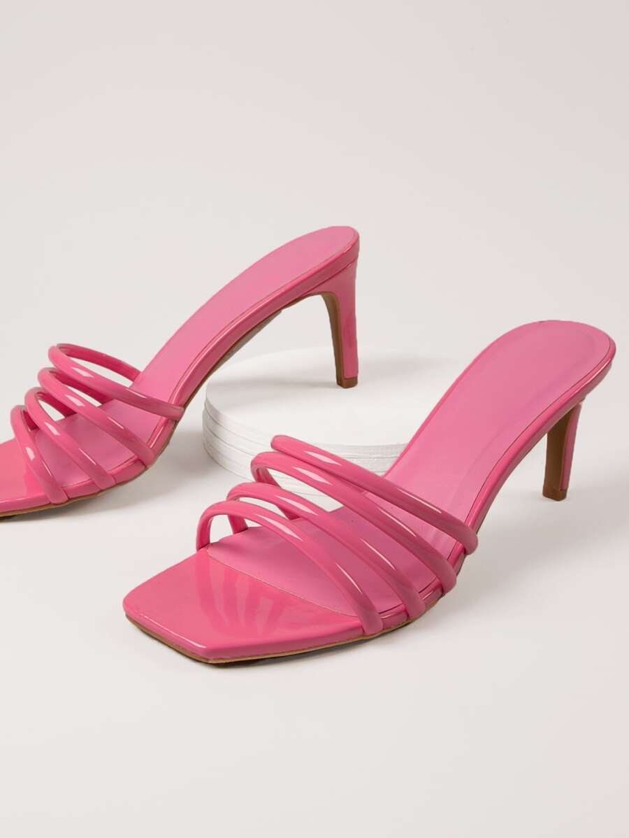 de punta cuadrada de espalda abierta sin cordones tacones kitten - Rosa - Ver 1
