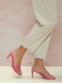 Square Toe Backless Slip On Kitten Heels - Pink - View 3