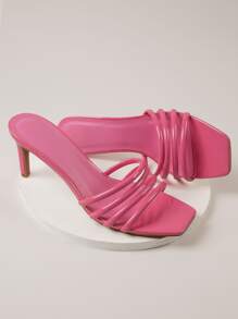 Square Toe Backless Slip On Kitten Heels - Pink - View 4