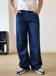 Manfinity Men Slant Pocket Washed Jeans - Dark Wash - View 1