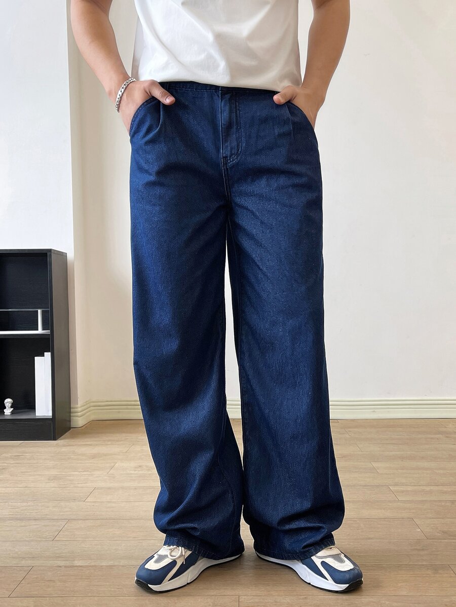 Manfinity Men Slant Pocket Washed Jeans - Dark Wash - View 1