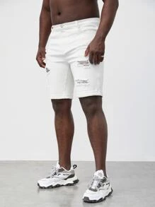 GENTILAND Men Plus Cotton Ripped Frayed Bermuda Denim Shorts - White - View 7