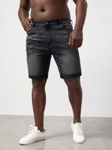 GENTILAND Men Plus Cat Whisker Washed Denim Shorts - Dark Grey - View 6
