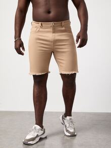 GENTILAND Men Plus Raw Trim Denim Shorts - Apricot - View 2