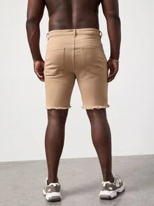 GENTILAND Men Plus Raw Trim Denim Shorts - Apricot - View 9