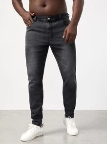 Manfinity Men Plus Zipper Fly Skinny Jeans - Dark Grey - View 6
