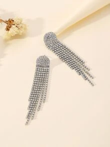 1 Cặp bông tai kẹp bằng đồng đính đá Rhinestone dành cho phụ nữ, Phụ kiện trang sức cưới, Bông tai dự tiệc, Quà tặng - Bạc - Xem 3