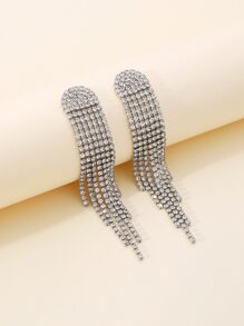 1 Cặp bông tai kẹp bằng đồng đính đá Rhinestone dành cho phụ nữ, Phụ kiện trang sức cưới, Bông tai dự tiệc, Quà tặng - Bạc - Xem 1