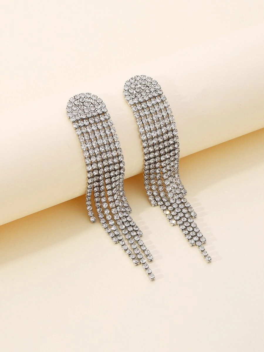 1 Cặp bông tai kẹp bằng đồng đính đá Rhinestone dành cho phụ nữ, Phụ kiện trang sức cưới, Bông tai dự tiệc, Quà tặng - Bạc - Xem 1