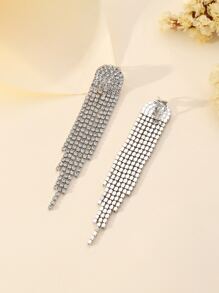 1 Cặp bông tai kẹp bằng đồng đính đá Rhinestone dành cho phụ nữ, Phụ kiện trang sức cưới, Bông tai dự tiệc, Quà tặng - Bạc - Xem 2