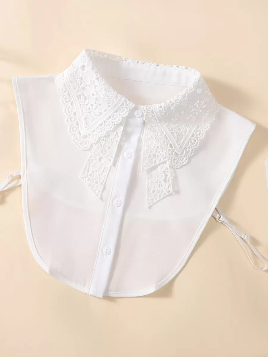 1 szt. Damski biały rozpuszczalny w wodzie haftowany fałszywy kołnierzyk wewnątrz pasujący fałszywy kołnierzyk do codziennego użytku akcesoria damskie walentynki walentynki - Biały - Zobacz 1