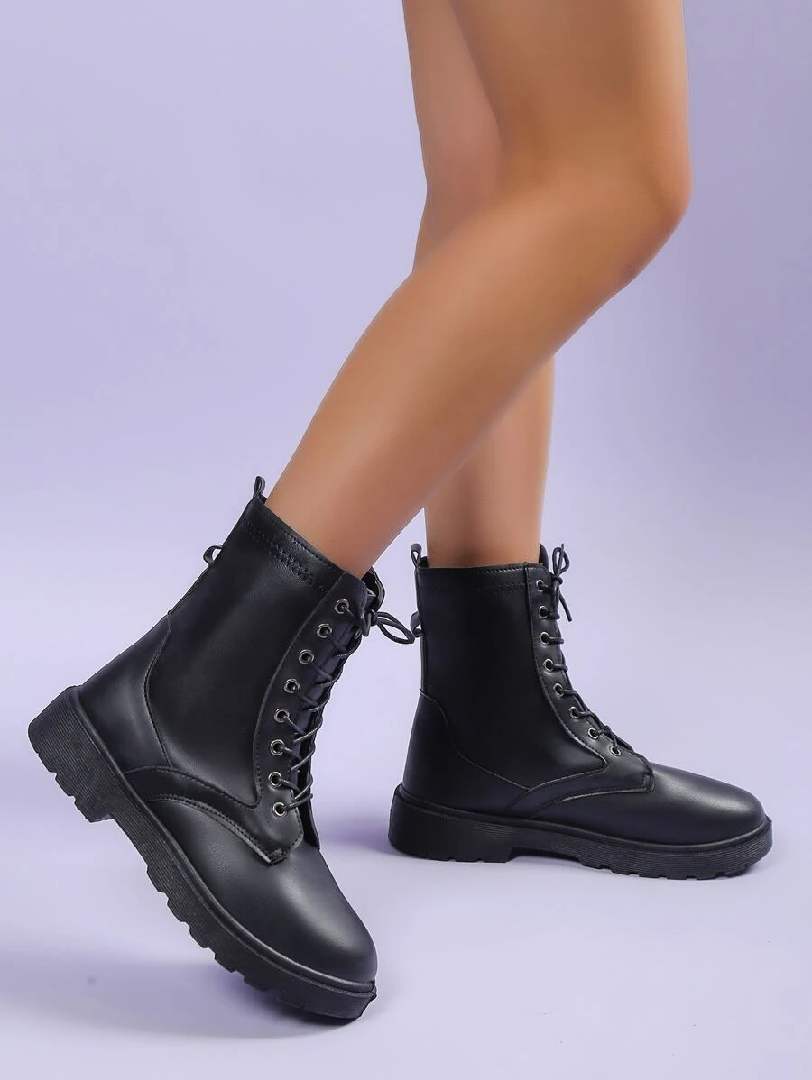 前綁帶厚底馬丁靴