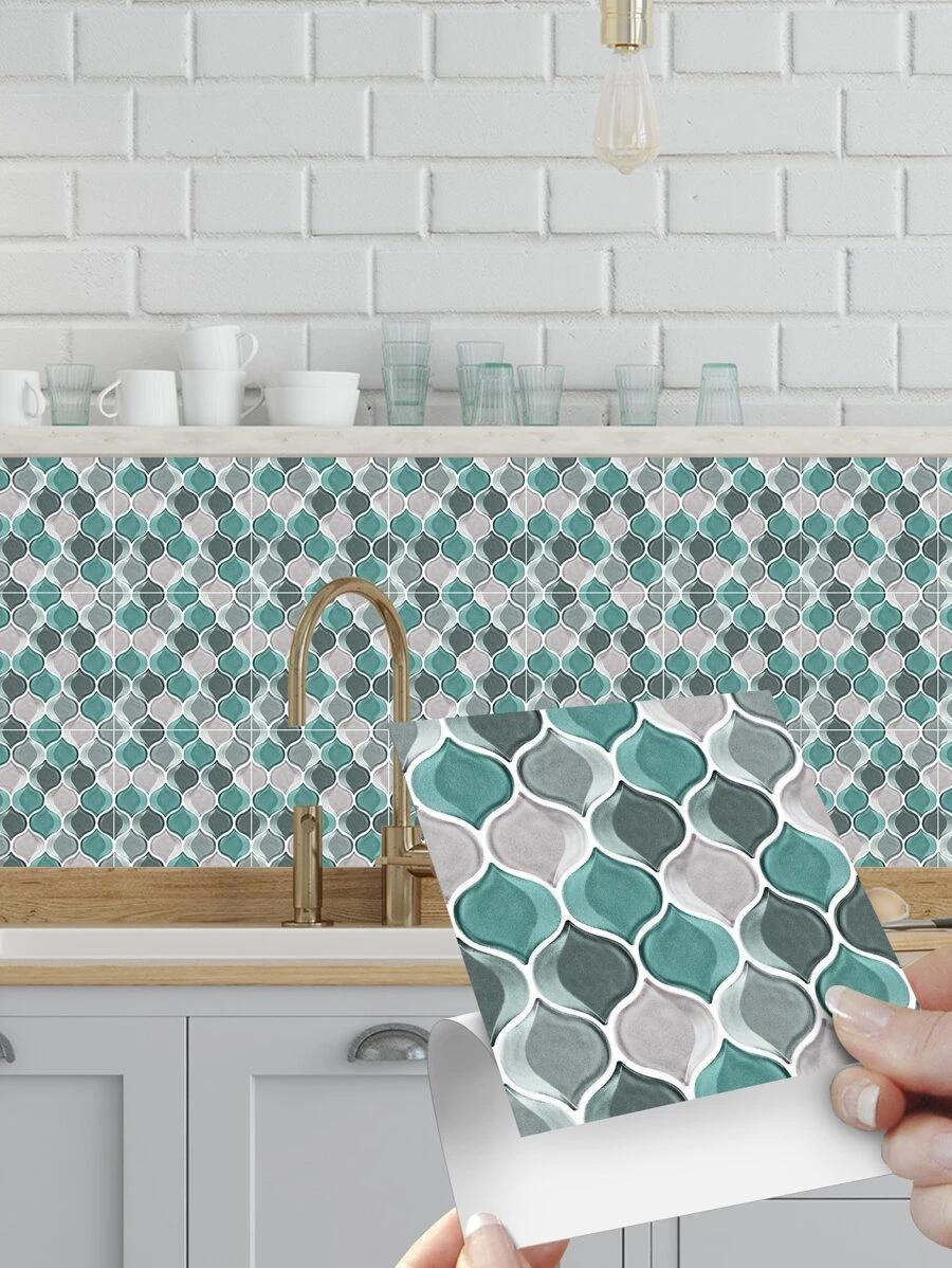 10 miếng dán nhà bếp họa tiết hình học - Nhiều màu - Xem 1