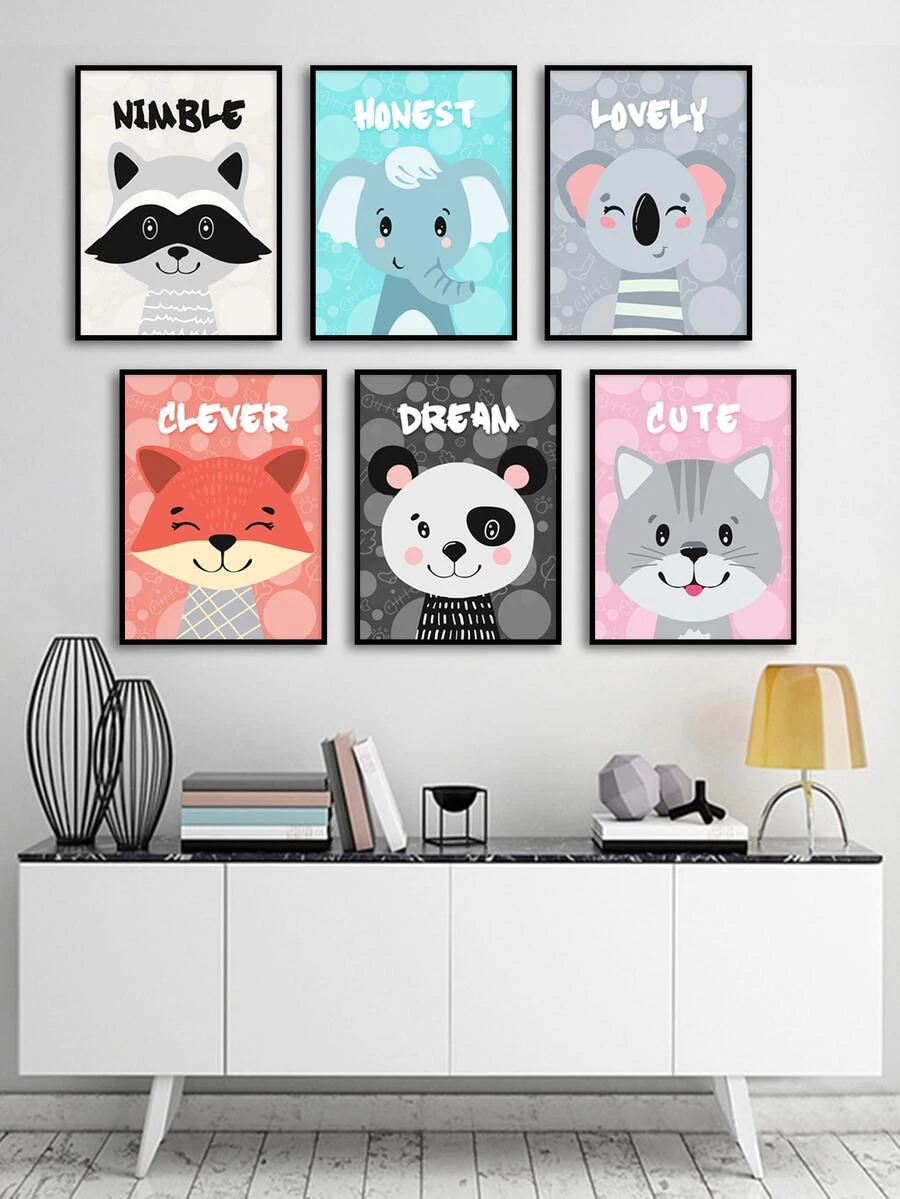 6pcs Cartoon Graphic Unframed Painting - Multicolor - View 1