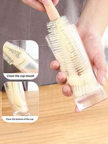 1pc Wooden Long Handle Bottle Cleaning Brush, Kitchen Cleaning Tool - Multicolor - View 4
