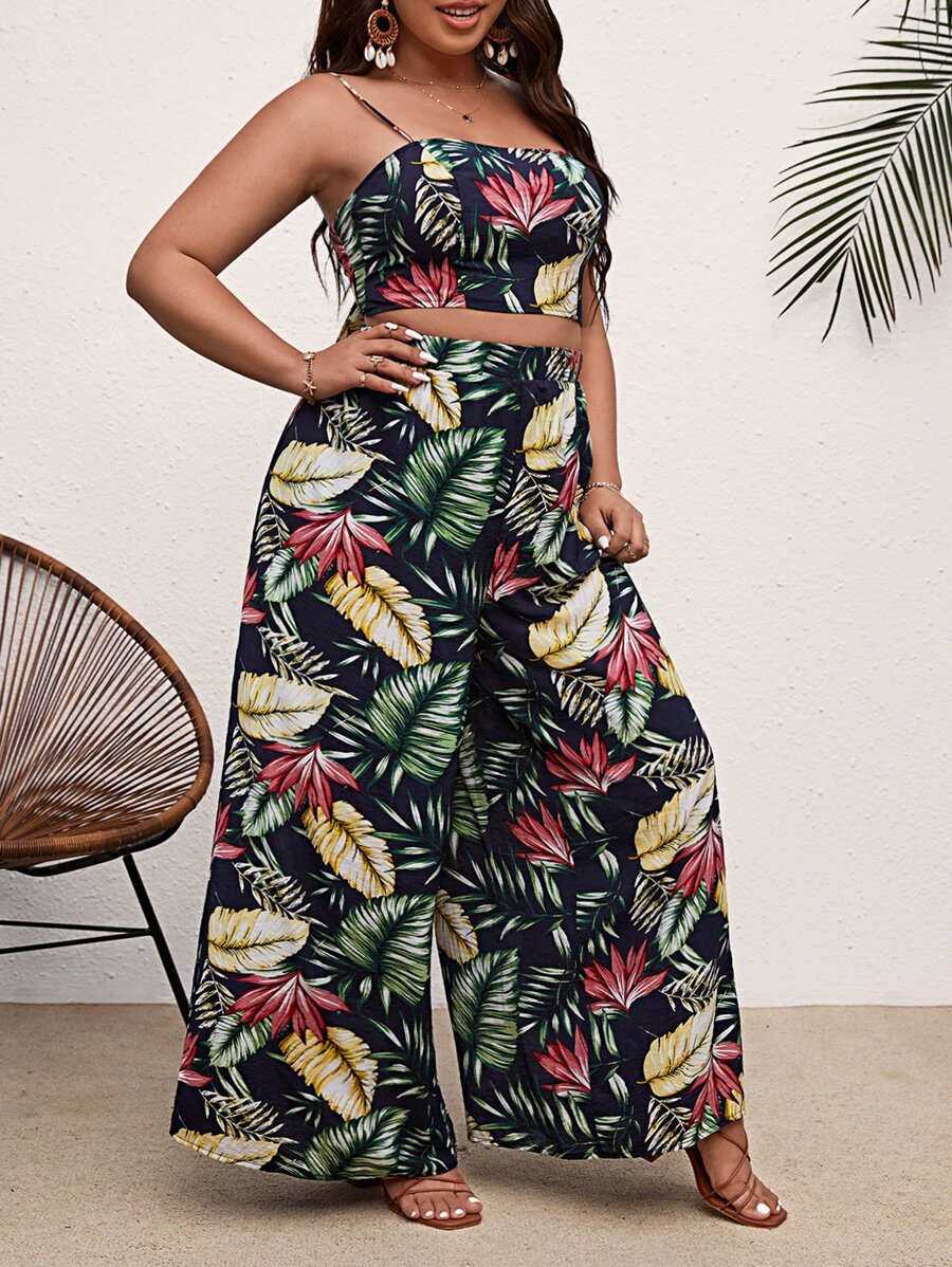 SHEIN VCAY Bộ thời trang Plus Size Lộ Lưng Buộc lại Nhiệt đới Boho - Nhiều màu - Xem 1