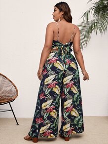 SHEIN VCAY Bộ thời trang Plus Size Lộ Lưng Buộc lại Nhiệt đới Boho - Nhiều màu - Xem 2