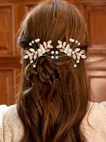 Elegant 2pcs Faux Pearl & Flower Decor Hair Pin - Multicolor - View 2