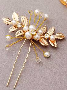 Elegant 2pcs Faux Pearl & Flower Decor Hair Pin - Multicolor - View 3