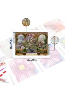 Tranh đính đá tự làm hoa văn vườn không khung - Nhiều màu - Xem 3