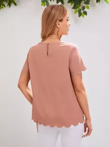 SHEIN Maternity Scallop Trim Solid Top - Coral Pink - View 2